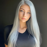 28'' Long Silver Grey Front Lace Straight Wig for Cosplay